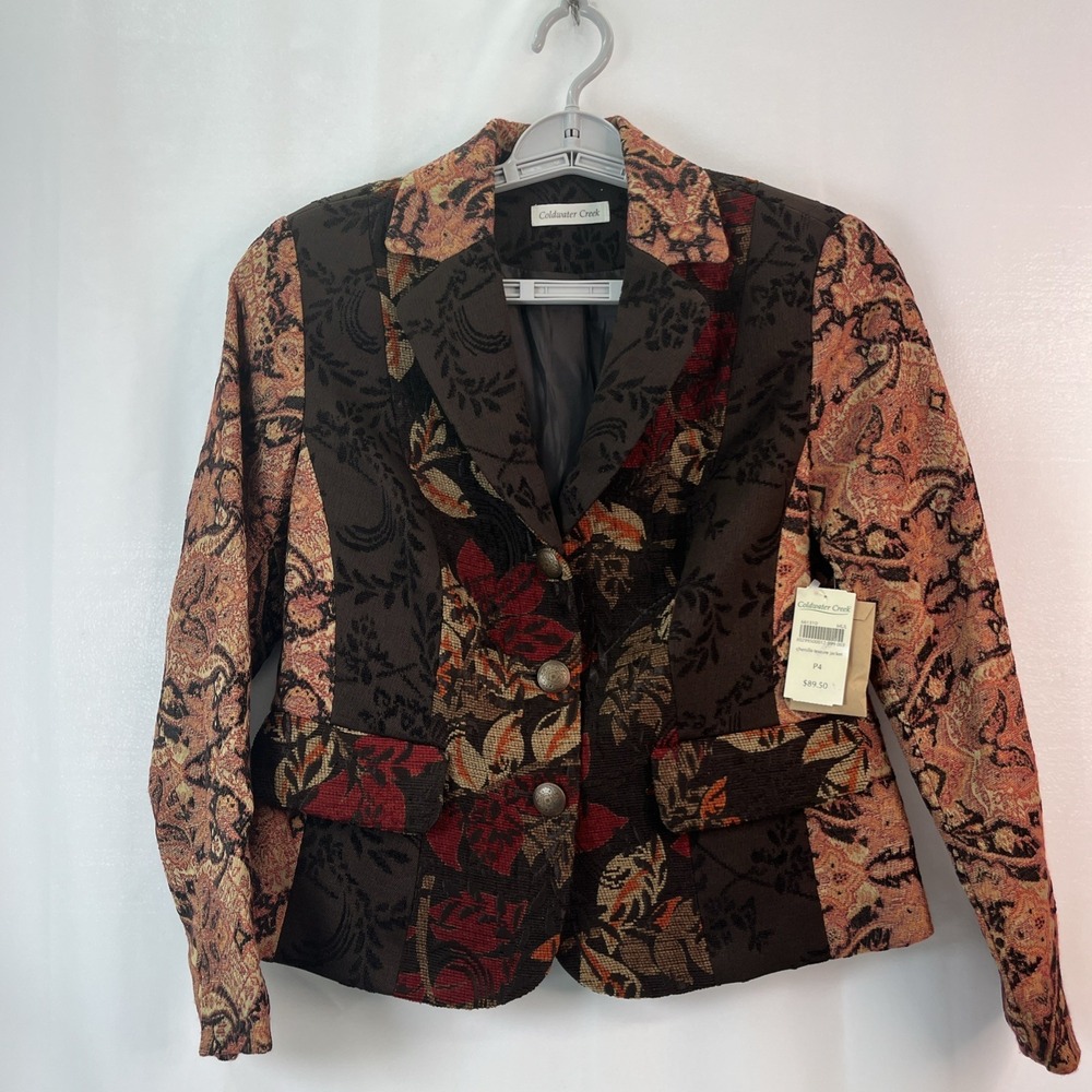 NWT Coldwater Creek Womens P 4 Indie Boho Tapestry Patchwork Jacket Blazer Y2K